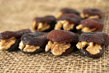 dried apricots with walnuts. close up