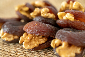 dried apricots with walnuts. close up