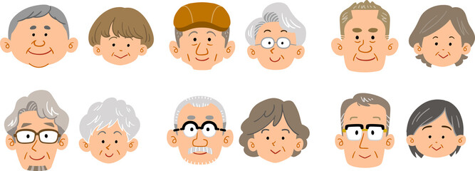 6種類のシニア夫婦の表情
