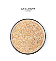 White quinoa seeds are isolated on a white background in a bowl.