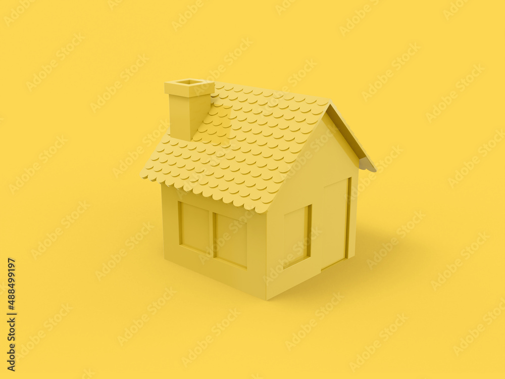 Poster yellow mono color house on yellow solid background. minimalistic design object. 3d rendering icon ui