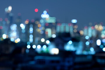 Abstract blurred cityscape of Krung Thep Maha Nakhon (Bangkok) on night scene background 