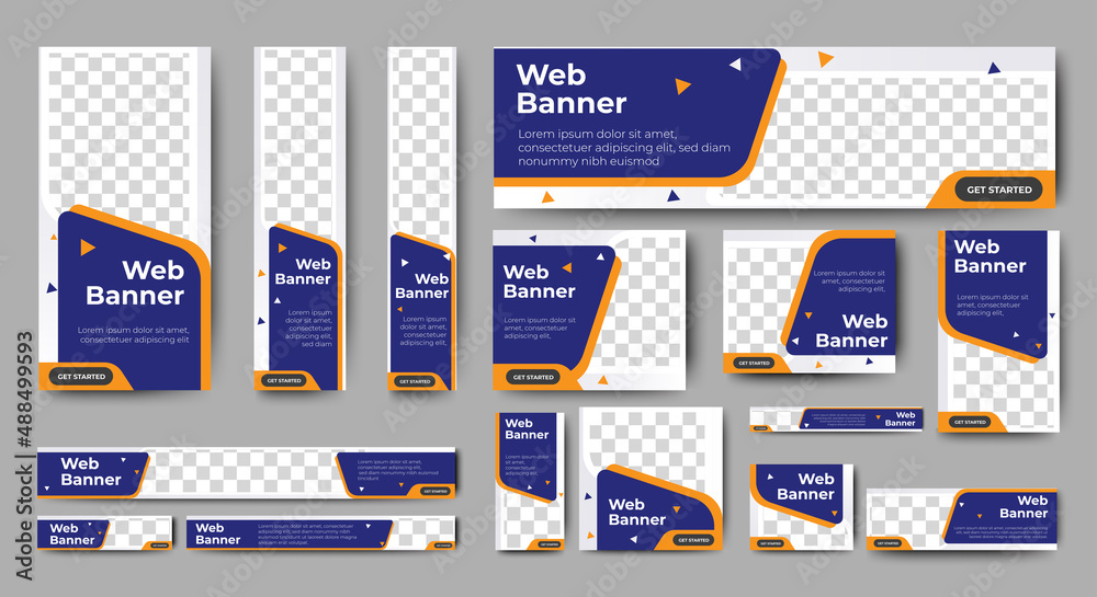 Wall mural business banner design web template set, horizontal header web banner. blue and white. cover header 