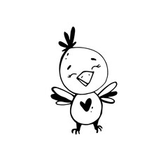 cute cartoon bird isolated on white background. Doodle illustration.