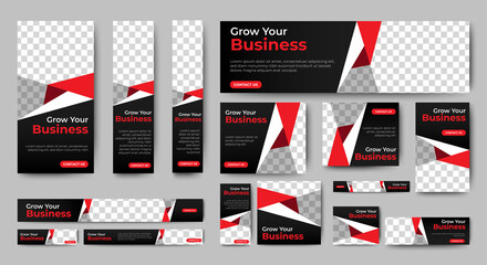 set of corporate web banners of standard size with a place for photos. Vertical, horizontal and square template.