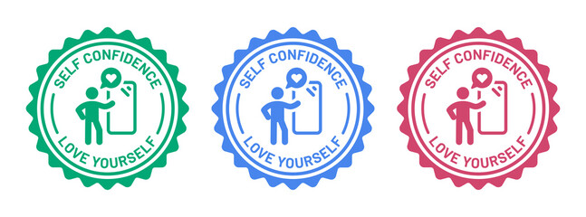 Self-confidence symbol on round badge design. Love yourself icon. Positive mind concept