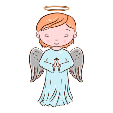 Cute cartoon angel. Vector illustration, isolated on white background.