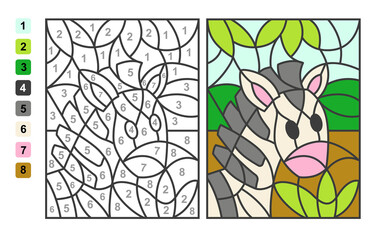 Color by numbers zebra Animal. Puzzle game for children education, colors for drawing and learning mathematics © Nataliia