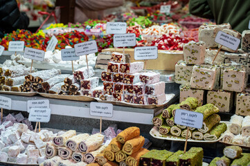 Oriental Arabic Turkish Sweets and dessert at the market.
