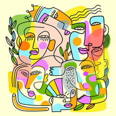 Abstract face  portrait vector illustration. hand drawing,line,colorful.