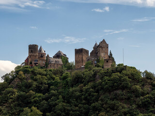 The Schönburg Castle as seen from the Rhine River