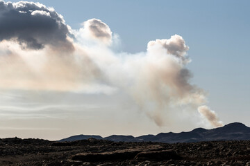 Fototapeta na wymiar Clouds of smoke over the Fagradalsfjall volcano in Iceland