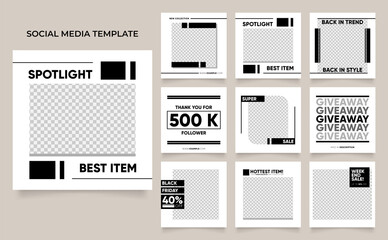 social media instagram and facebook feed post template in black and white color