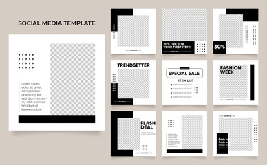 social media instagram and facebook feed post template in black and white color