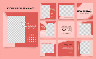 social media instagram and facebook feed post template in red and pink color