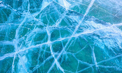 Bubbles of methane gas frozen into clear ice  - Lake Baikal, Russia
