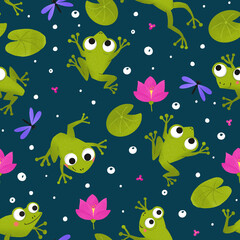 Naklejka na ściany i meble Background with frogs in pond