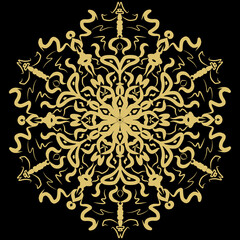 Abstract design mandala golden on black 
background
