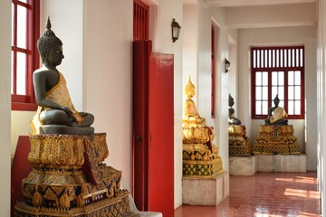The many Buddha Statue inside of Loha Prasat Wat Ratchanaddaram. Decorate the walkways of all 3 floors.