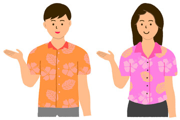 案内する沖縄の若い男女