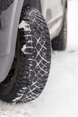 winter tires on the car, tires with spikes