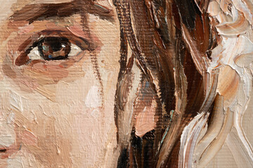 ..The painting is created in oil with expressive brush strokes. A young girl is depicted on a beige background...