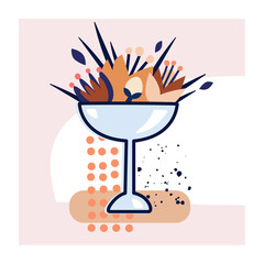 Vector illustration of a flower arrangement in pastel colors. Flowers with vase and lettering composition. For Valentine's Day. Poster for the interior, postcard, congratulation. In hand-drawn style