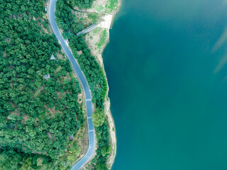 Aerial photography outdoor forest winding road