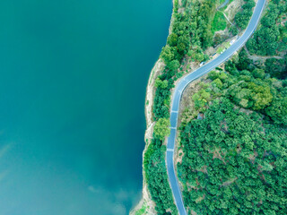Aerial photography outdoor forest winding road