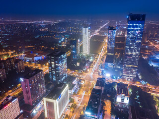 Fototapeta na wymiar Aerial photography night view of Suzhou East Lake International Financial Center