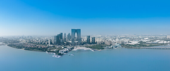 Aerial photography of modern architectural landscape near Jinji Lake in Suzhou © zhouyilu