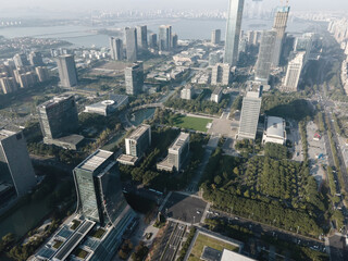 Aerial photography of office building of Suzhou East Lake International Financial Center