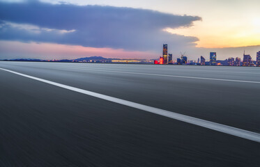 Road and Chinese modern city buildings background