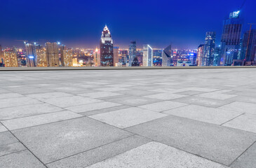 Empty square and Chinese modern city buildings background