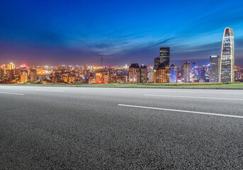 Naklejka premium Road and Chinese modern city buildings background