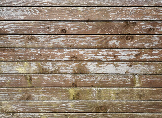 background of the wooden wall of an old house made of boards with tow