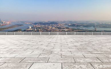 Empty square and Chinese modern city buildings background