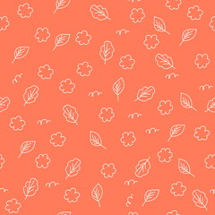 seamless background with flowers and leaves pattern, pink color vector drawing