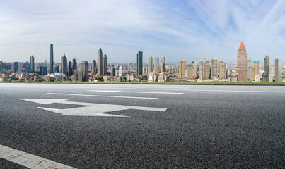 Road and Chinese modern city buildings background