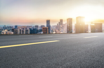 Road and Chinese modern city buildings background