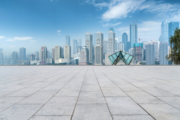 Empty square and Chinese modern city buildings background