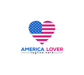 America lover logo or icon with flag and heart sign vector image.