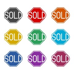 Sign with text Sold icon or logo., color set