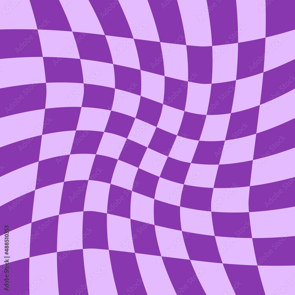 Poster Twisted checkered monochrome background. Abstract vector pattern. Retro wavy psychedelic checkerboard 