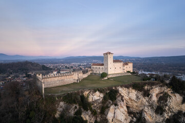Borromean Castle of Angera aerial shot.