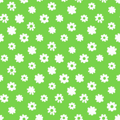 Vector pipal green and white scattered fun daisy flowers repeat pattern  Suitable for textile, gift wrap and wallpaper.