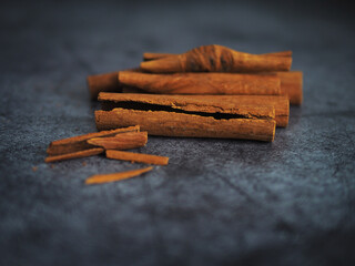 Cinnamon sticks on a dark background