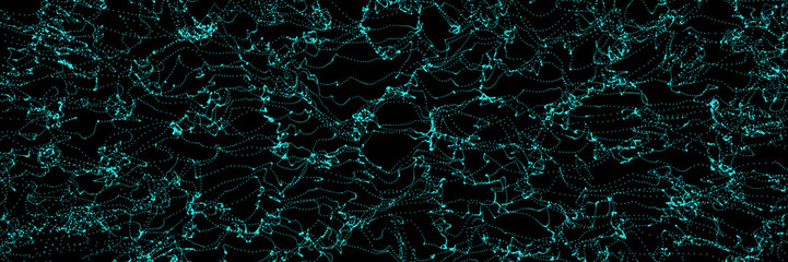 abstract long background with green glowing particles. 