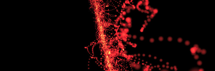 Fototapeta na wymiar red flying particles on a black background. dark abstract banner with red glowing particles a high resolution