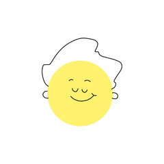 Smile face yellow vector happy. a cheerful face in the style of minimalism with curls. for postcards, websites, souvenirs and t-shirt design